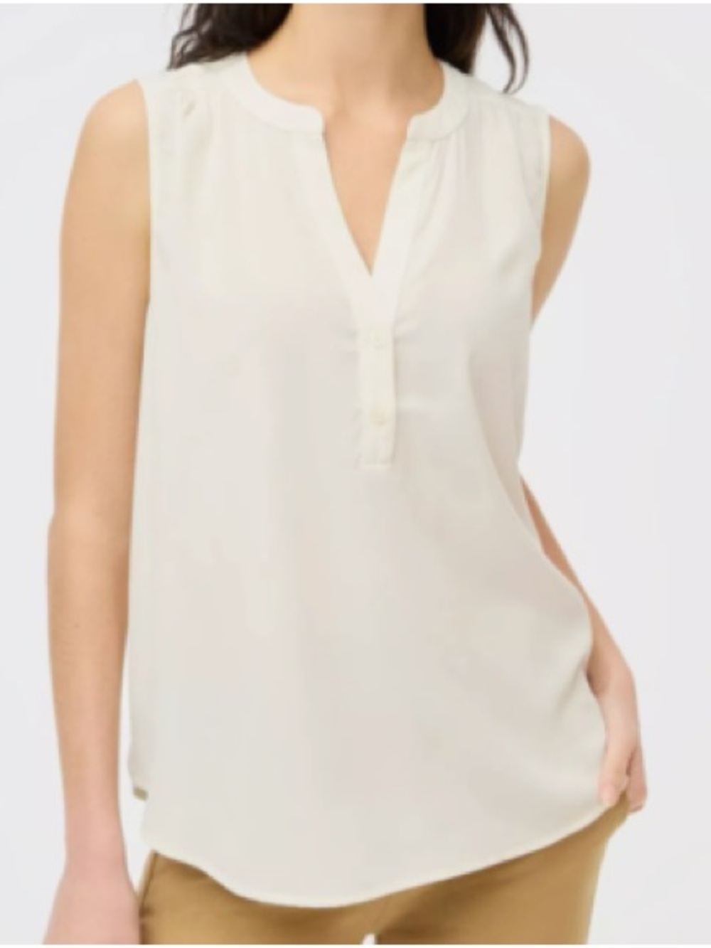 100% Silk Sleeveless Split-Neck Blouse in Cream